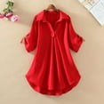 thumbnail image 1 of CALAFEBILA Womens T Shirts Graphic Lapel Womens Blouses ,Women's Fashion Solid Color Blouse Summer Short Sleeve Chiffon Tops for Women, 1 of 7
