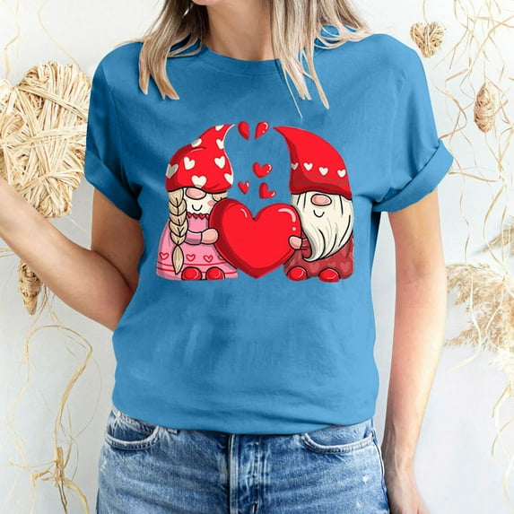 CALAFEBILA Womens T Shirts Womens Clothes Valentines,Female Fashion Casual Short Sleeve Crew Neck Heart Print Tshirts Valentines Day Gifts for Girlfriend Tops