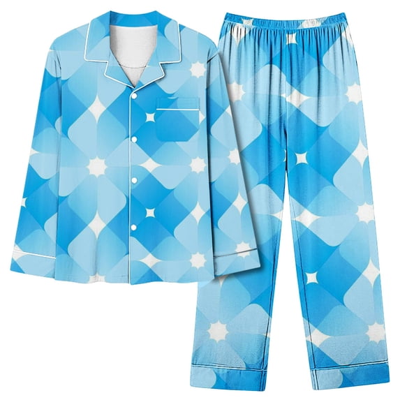 CALAFEBILA Womens Two Piece Pajamas Set Womens Button Down Pajamas Nightshirts Notch Collar Color Block Tops with Pocket and Pants