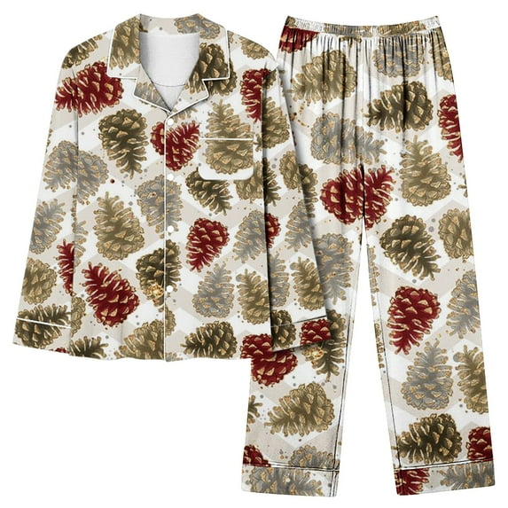 CALAFEBILA Womens Two Piece Pajamas Set Womens Button Down Pajamas Nightwear Notch Collar Print Tops with Pocket and Pants