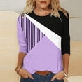 thumbnail image 1 of CALAFEBILA Womes Tops 3/4 Sleeve Womens Shirts Plus Size,Ladies Fashion Color Block Shirt Summer Striped Crew Neck Women's Tops, 1 of 4