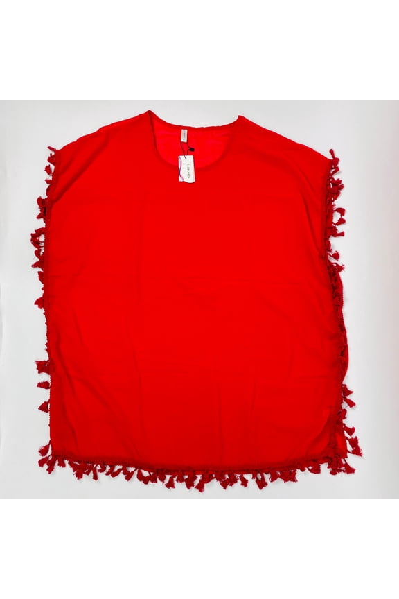 Women Swimsuit Cover Up Shirt Tassel Beachwear Red
