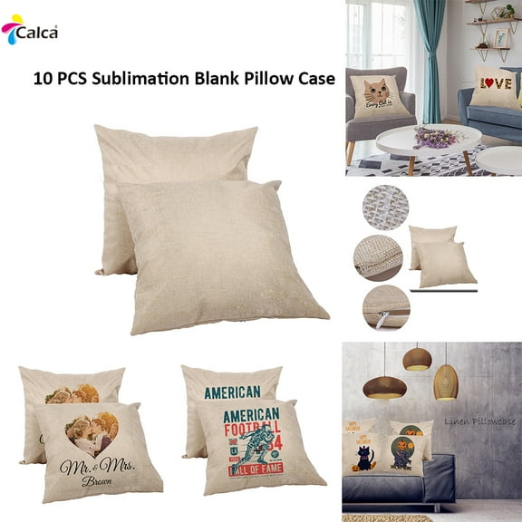 CALCA 10 Pack Linen 3D Sublimation Blank Pillow Case DTF Cushion Cover for Heat Press Printing DTF Printing Throw Pillow Covers with Zippers