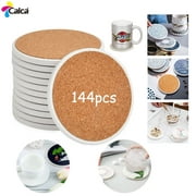 CALCA 144 Pack Sublimation Blank Ceramic Tiles Coasters for Drinks Absorbent with Cork Backing Pads Heat Transfer Cup Coasters for Home Decor 4.25In