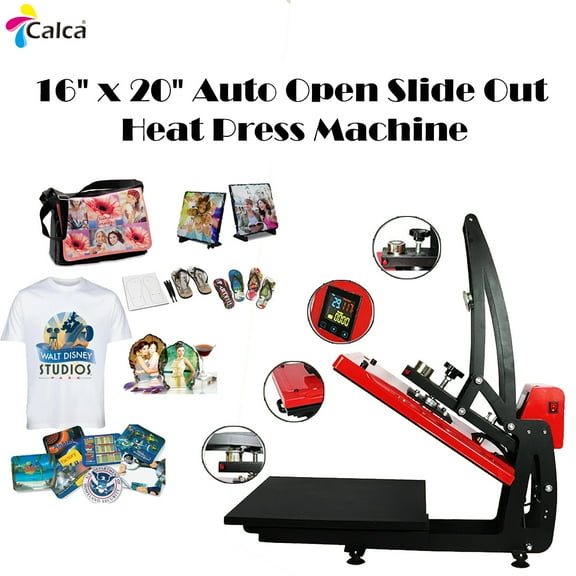 CALCA 16" x 20" Heat Press Machine Auto Open Slide Out T-Shirt Sublimation Transfer Press Vertical Version for Clothes, Mouth Pads, Tiles