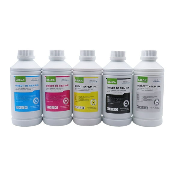 CALCA 5 Bottles of 1L DTF Inks (C M Y K W) 160oz PET Film Transfer Inks Direct to Transfer Film Ink