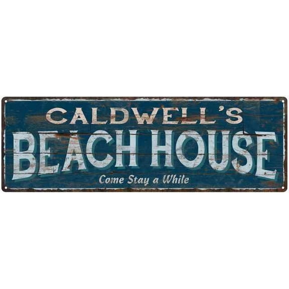 CALDWELL'S Beach House Blue Rustic Cabin Home Decor 6x18 Metal 206180026301