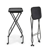 CALEB Fold-A-Way Salon Service Tray BLACK Rolling Service Tray for Barber Shop, Salon Furniture & Equipment
