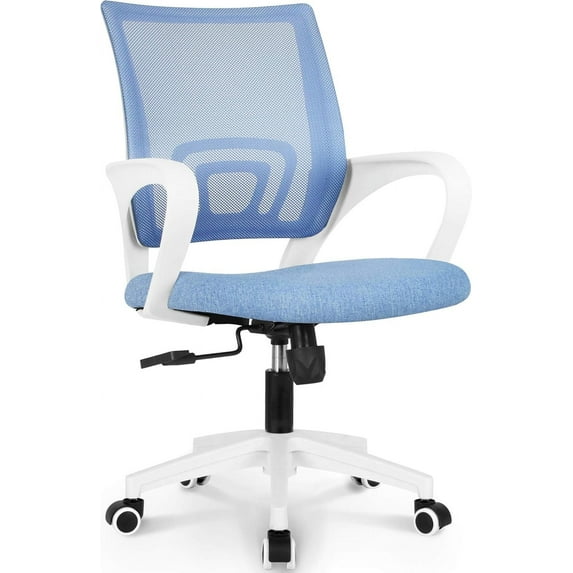 CALEMI Office Desk Computer Chair Ergonomic Mesh Gaming Mid Back Seat with Comfy Lumbar Support Adjustable Height Swivel for Home Task,Sky Blue-fabric