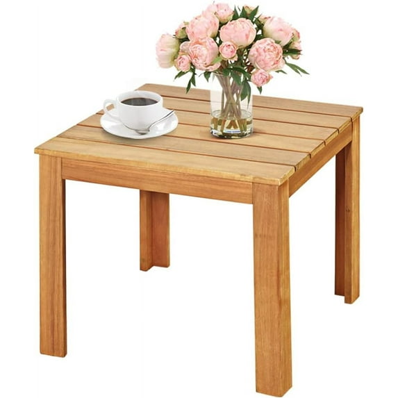 CALEMI Outdoor Side Table, Acacia Wood Adirondack Table W/Oil Finished, 220lbs Weight Capacity, Square End Table for Patio, Backyard, Garden, Poolside & Balcony,Set of 1,Natural