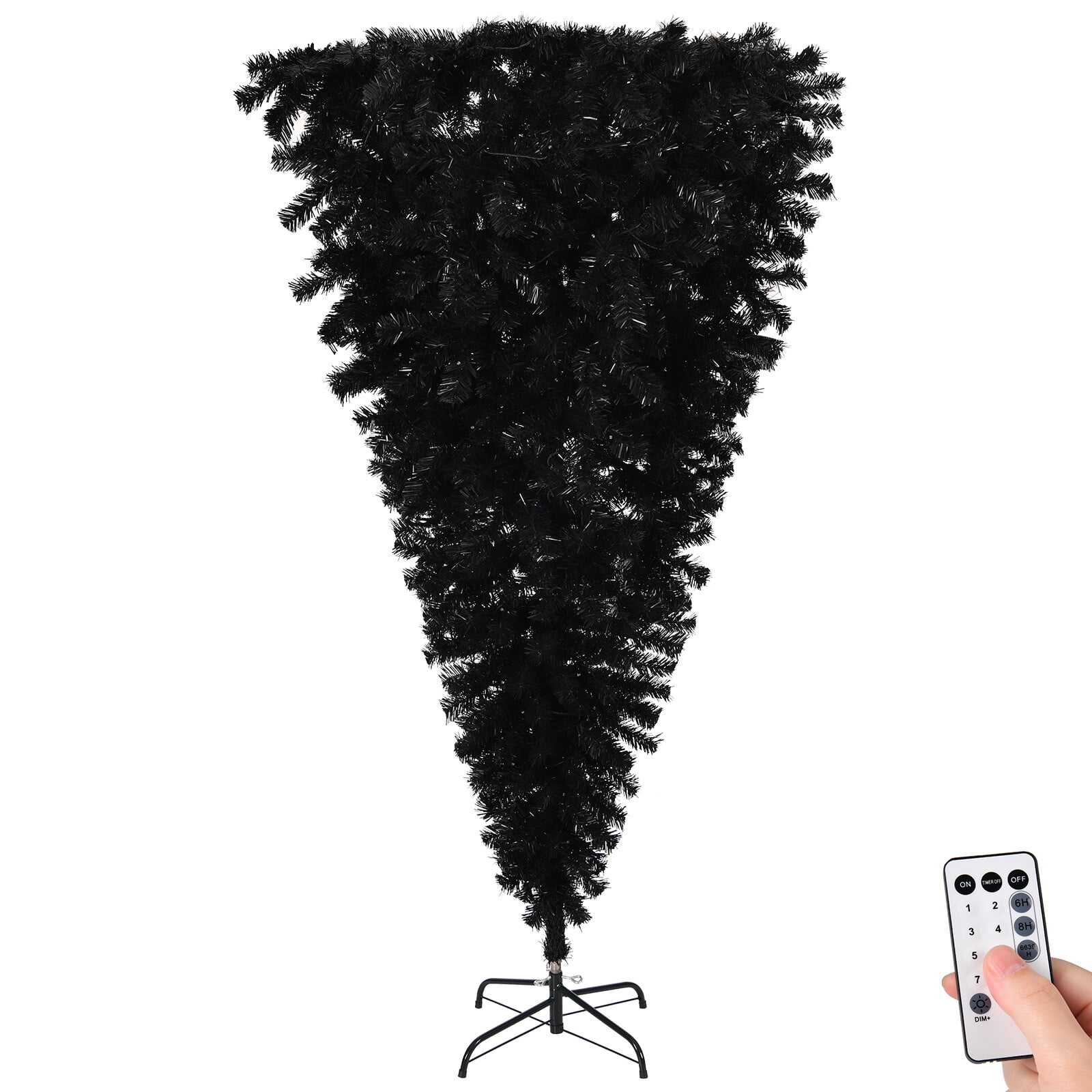 CALEMI Upgraded Full 6ft Artificial Black Halloween Christmas Tree Holiday Decoration w/ 650 Branch Tips, Sturdy Metal Stand