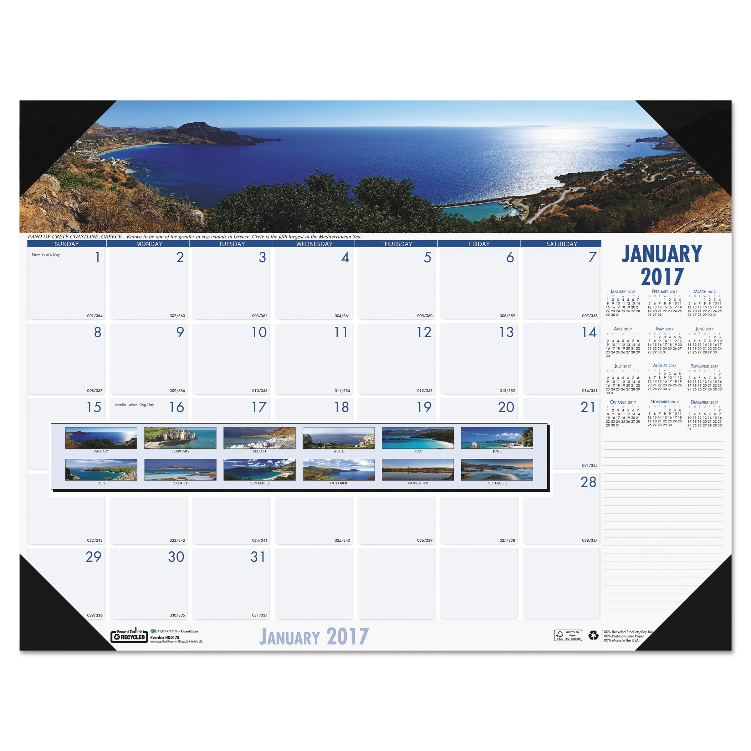 House of Doolittle™ Earthscapes™ 100% Recycled Coastlines Monthly Desk Pad Calendar