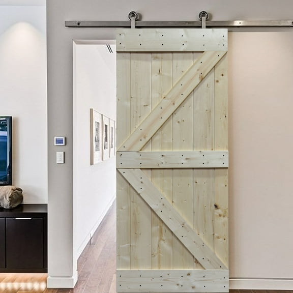 CALHOME 36 in. x 84 in. Unfinished Knotty Pine K Shape Sliding Interior Barn Door Slab