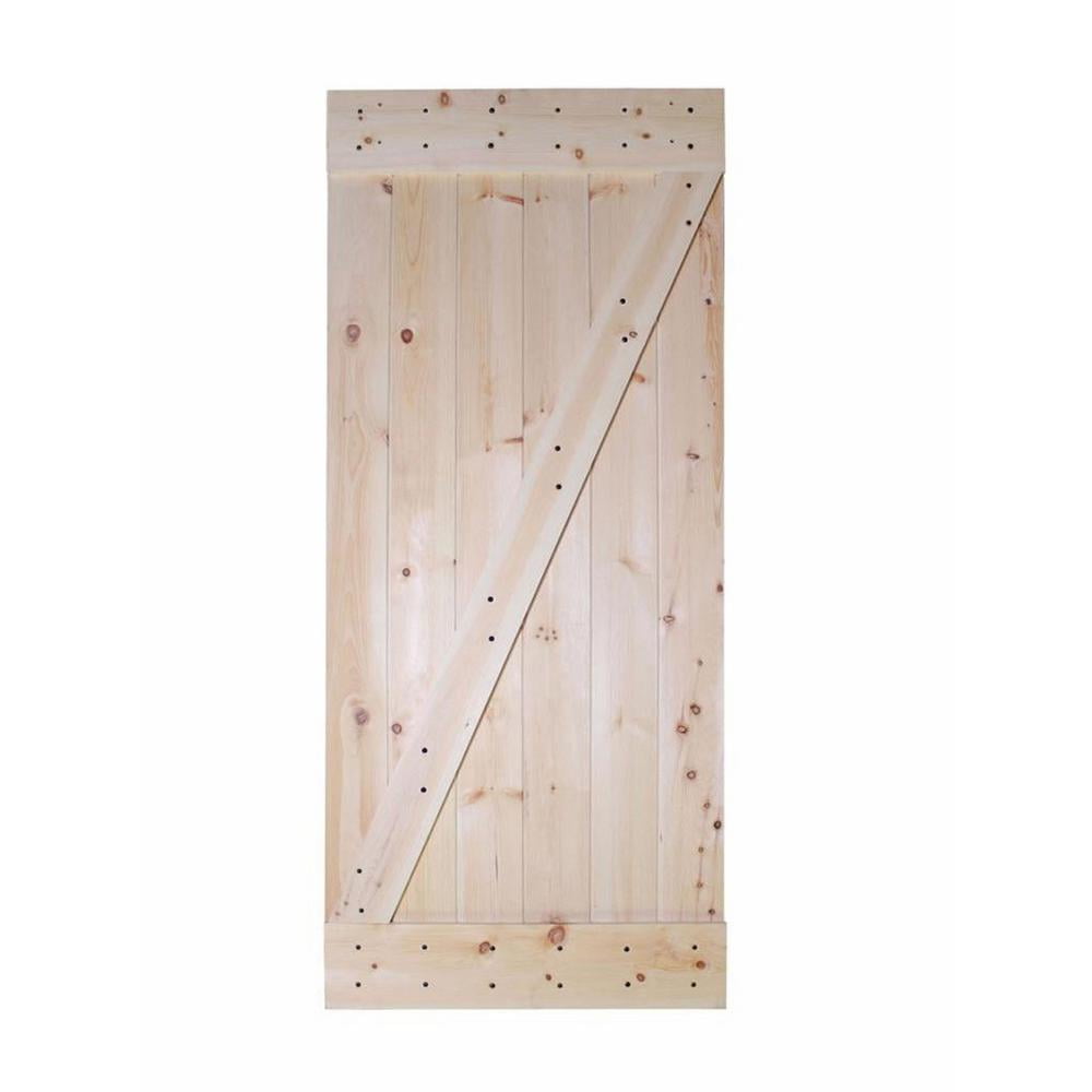 CALHOME 36 in. x 84 in. Unfinished Z-Bar 100% Knotty Pine Interior Barn Door