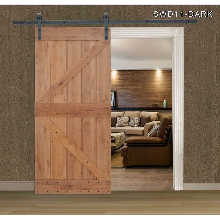 36 in x 84 in Z Series DIY Dark Walnut Finished Knotty Pine Wood Sliding Barn Door Slab with Hardware Kit 36 in x 84 in Z Series DIY Dark Walnut Finished Knotty Pine Wood Sliding Barn Door Slab with Hardware Kit