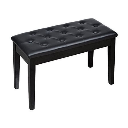 CALHOME Black Ebony Wood Leather Piano Bench Padded Double Duet Keyboard Seat