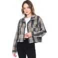 thumbnail image 1 of Cali1850 Women's Plaid Flannel Cropped Long Sleeve Shacket Button Down Casual Jacket, 1 of 5