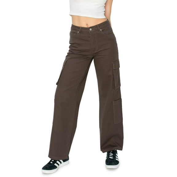 CALI1850 Women's Cali1850 Women's Mid Rise Silhouette With Wide Leg Cargo Pants With Side Pockets