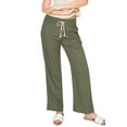 thumbnail image 1 of Cali1850 Women's Casual Relaxed Fit 29" Inseam Drawstring High Rise Smocked Linen Pants For Lounge And Beach Wear, 1 of 7
