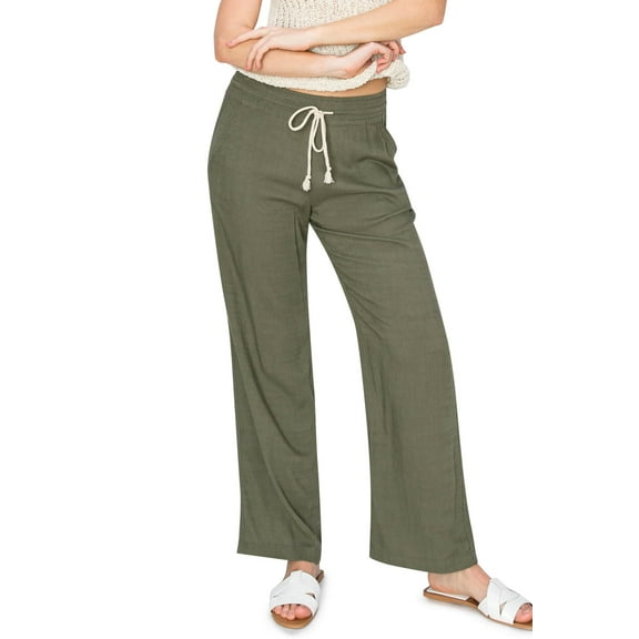 Cali1850 Women's Casual Relaxed Fit 29" Inseam Drawstring High Rise Smocked Linen Pants For Lounge And Beach Wear