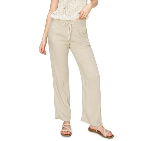Cali1850 Women's Casual Relaxed Fit 29" Inseam Drawstring High Rise Smocked Linen Pants For Lounge And Beach Wear
