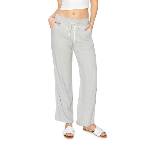 Cali1850 Women's Casual Relaxed Fit 29" Inseam Drawstring High Rise Smocked Linen Pants For Lounge And Beach Wear