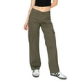 thumbnail image 1 of CALI1850 Women's Comfortable Casual Low Rise Relaxed Fit Daily Low Rise Relaxed Fit Cargo Pants Olive 1, 1 of 7