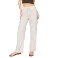 thumbnail image 1 of CALI1850 Women's Easy Pull On Extra Slouchy Self Tie Drawstring Relaxed Fit Straight Linen Cargo Pants, 1 of 8
