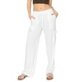 thumbnail image 1 of CALI1850 Women's Easy Pull On Extra Slouchy Self Tie Drawstring Relaxed Fit Straight Linen Cargo Pants, 1 of 7