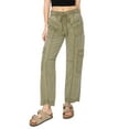 thumbnail image 1 of CALI1850 Women's Relaxed Fit Comfortable Mid Rise Washed Linen Straight Leg Cargo Pants With Elastic Band, 1 of 7