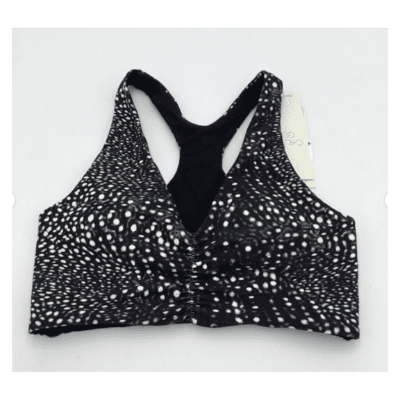 CALIA Womens Cinch Front Bra Med Support Deep Sea Dots, Pure Black, XS