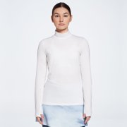 CALIA Women's Golf UV Protection Mock Neck Long Sleeve Golf Polo, Large, Pure Wh