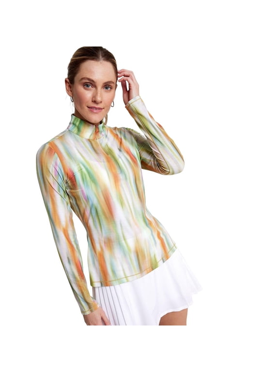 Women's Tissue Texture UV 1/4 Zip Golf Pullover, Small, Filtered Flora Multi