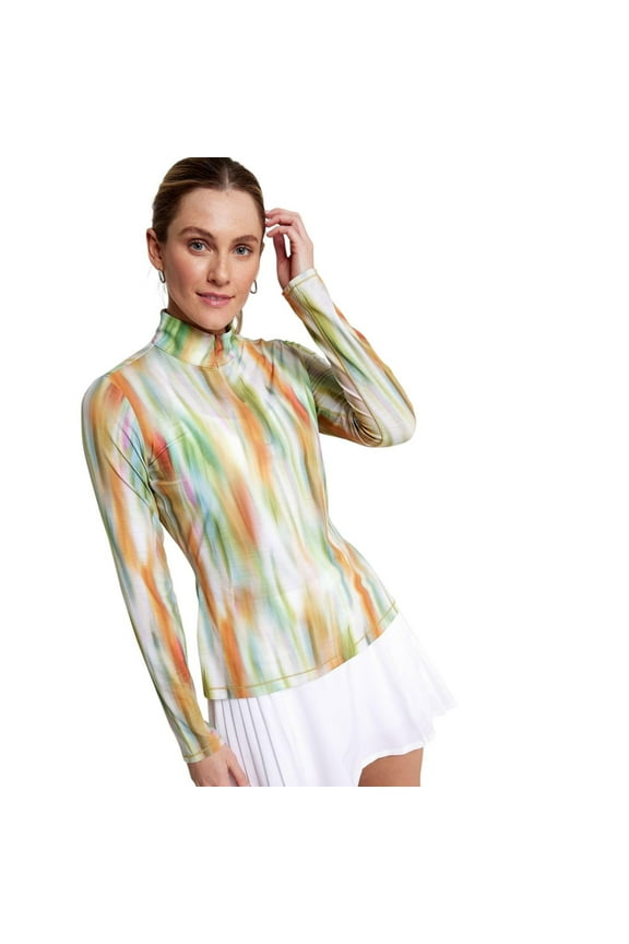 Women's Tissue Texture UV 1/4 Zip Golf Pullover, Small, Filtered Flora Multi