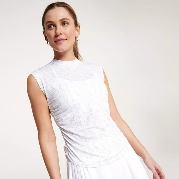 CALIA Women's Turn Sleeveless Crew Neck Golf Tee, Small, Cross Thatch Cool White