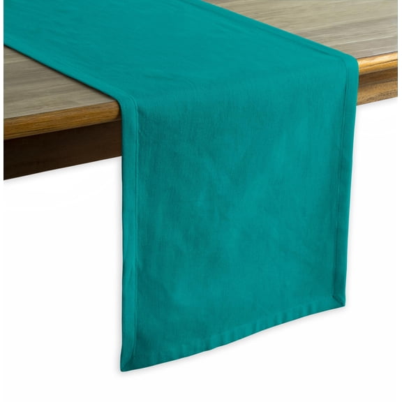 CALICOT Table Runners 108 in x 14 in Farmhouse Modern Cotton Solid Print Teal Blue Table Runners