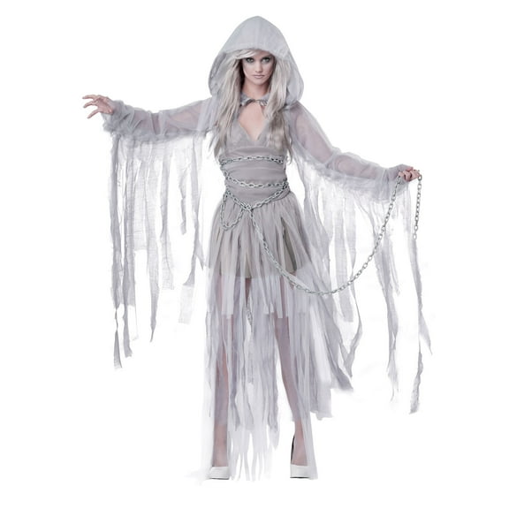 CALIF Haunting Beauty Costume for Adults with Dress Cape & Chains, M