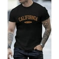 thumbnail image 1 of CALIFORNIA Letter Print, Men's Round Neck Short Sleeve T-shirt, Casual Comfy Lightweight Top For Summer, 1 of 7