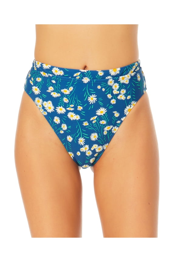 Women's Blue Stretch High-Leg Lined Moderate Coverage High Waisted Swimsuit Bottom L