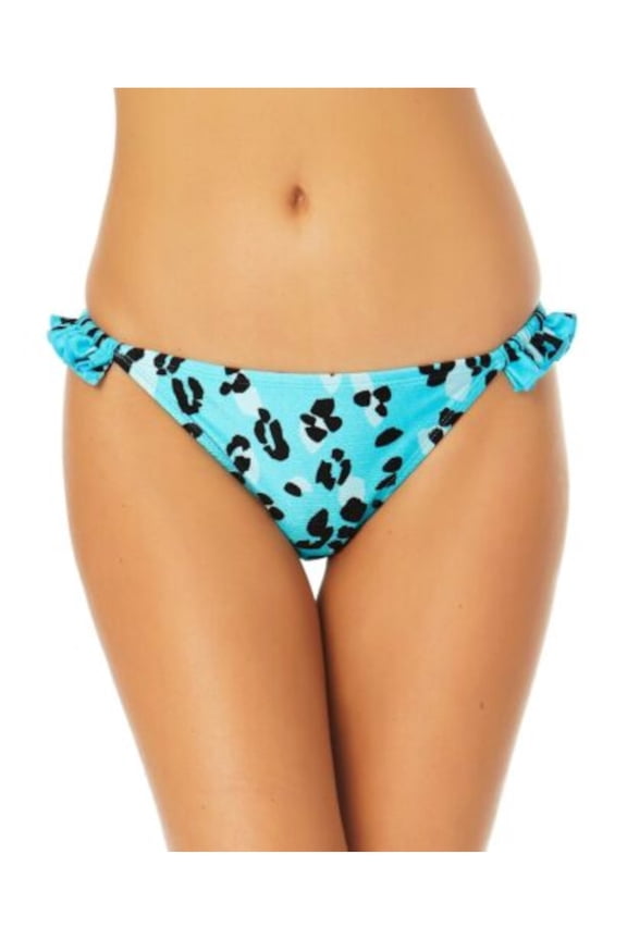 Women's Blue Stretch Lined Bikini Moderate Coverage Ruffled Hipster Swimsuit Bottom S