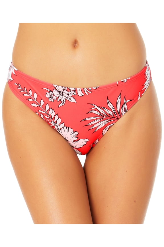 Women's Coral Tropical Print Stretch Lined Bikini Moderate Coverage Hipster Swimsuit Bottom S