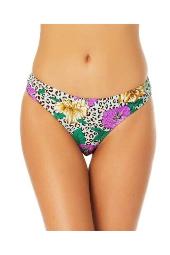 Women's Light Blue Stretch Banded-Waist Lined Moderate Coverage Hipster Swimsuit Bottom L