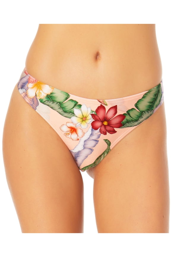 Women's Pink Floral Stretch Lined Bikini Moderate Coverage Sunshine Hipster Swimsuit Bottom S