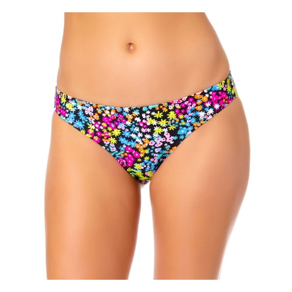 CALIFORNIA WAVES Women's Black Floral Stretch Lined Moderate Coverage Hipster Swimsuit Bottom S