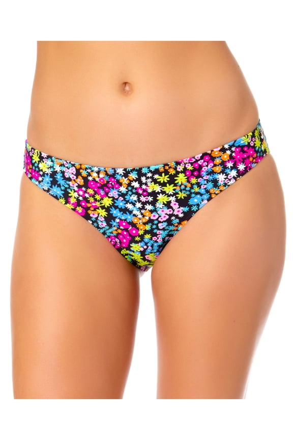 Women's Black Floral Stretch Lined Moderate Coverage Hipster Swimsuit Bottom XS