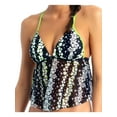 thumbnail image 1 of CALIFORNIA WAVES Women's Black Printed Push-Up Non-Removable Cups Adjustable Mesh Tankini Swimsuit Top XS, 1 of 2