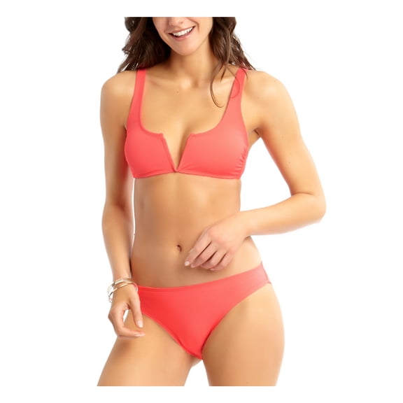 CALIFORNIA WAVES Women's Pink Stretch Lined Moderate Coverage Ribbed Hipster Swimsuit Bottom L