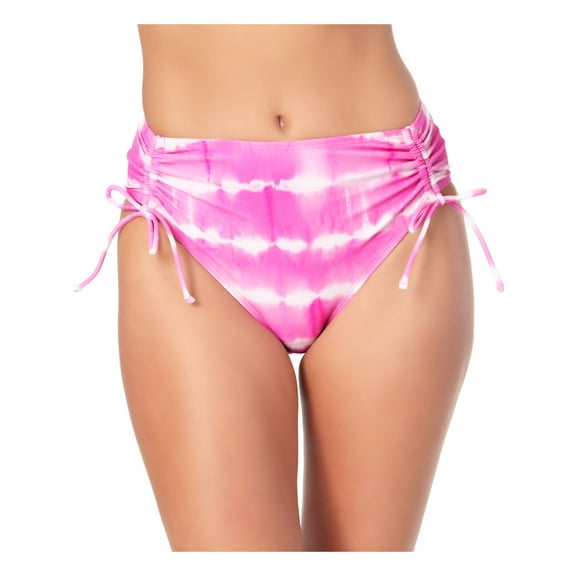 CALIFORNIA WAVES Women's Pink Tie Dye Ruched Side Tie High Waisted Swimsuit Bottom M