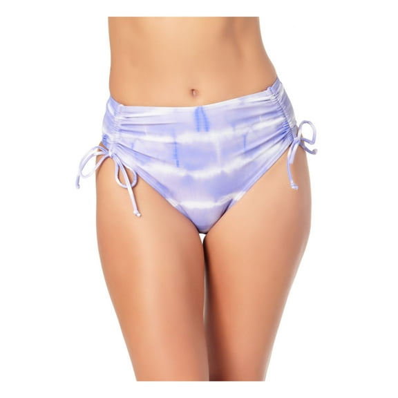CALIFORNIA WAVES Women's Purple Tie Dye Stretch Cinch Drawstring Lined Moderate Coverage High Waisted Swimsuit Bottom M