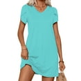 thumbnail image 1 of CALIPESSA Beach Summer Dress for Women Fashion V Neck Petal Sleeve T Shirt Mini Dresses Turquoise Blue L, 1 of 5